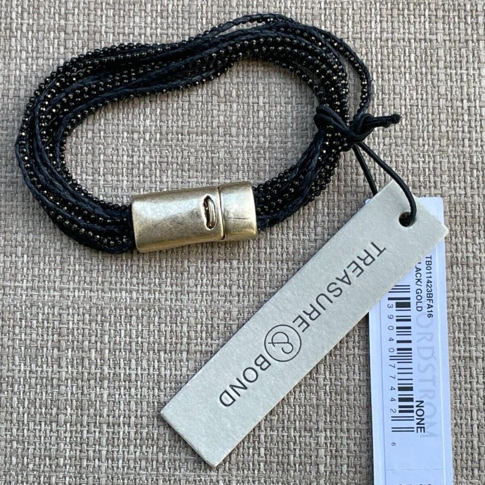Treasure & Bond Women Bracelet Black Wrist Band Gold Tone Magnet Closure $35